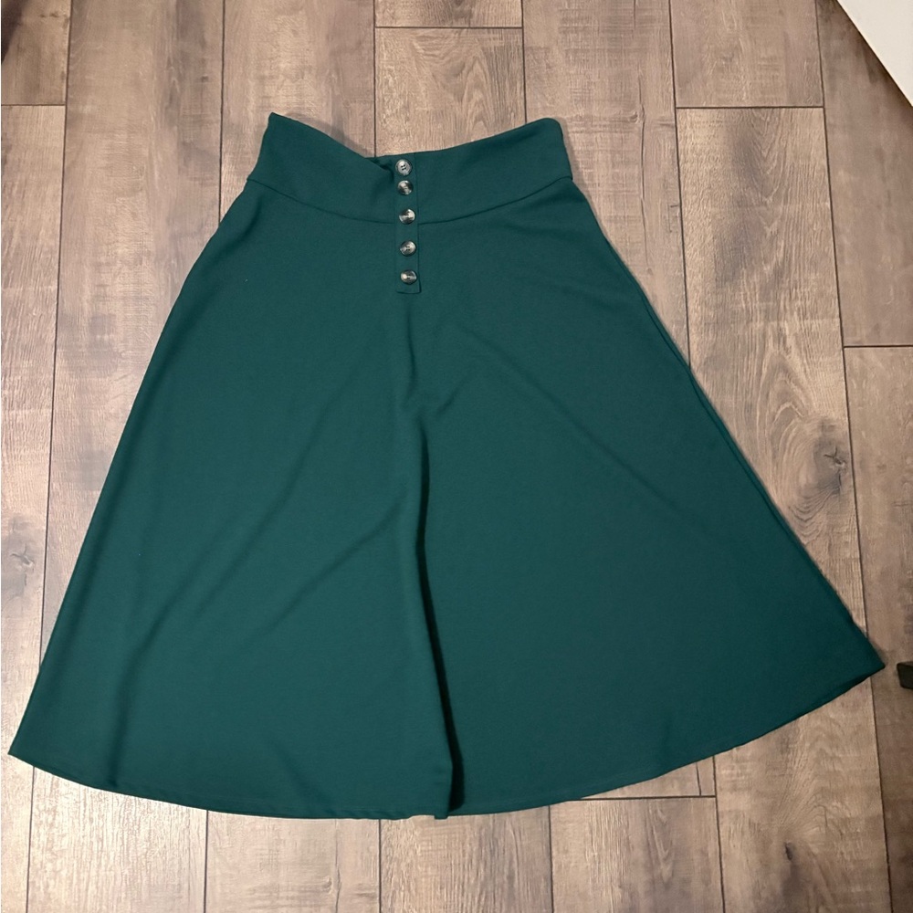 SHEIN Green Midi Skirt with Button Detail